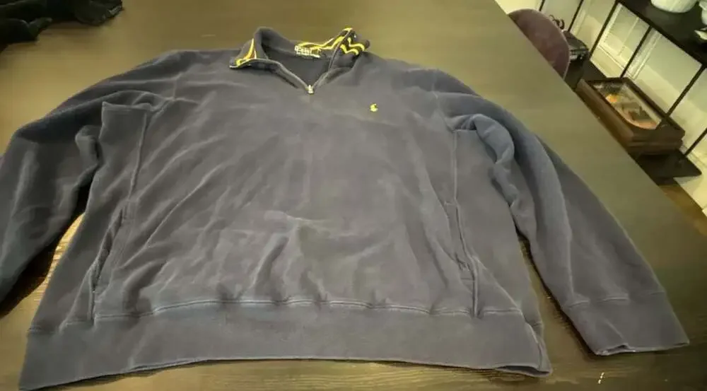 Ralph Lauren Vintage Navy Blue Quarter Zip Pullover Sweater Striped yellow Colla